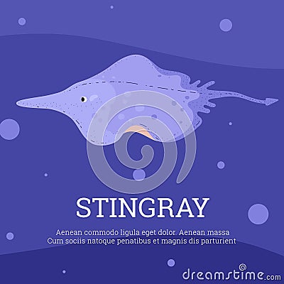 Stingray. Vector illustration of manta fish swimming in the sea. Cartoon Illustration