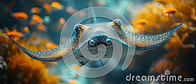 Stingrays are unique marine fish found in the deep ocean slopes. Concept Marine Life, Oceanic Stock Photo