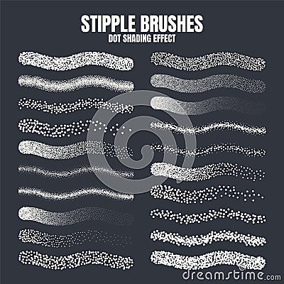 Stipple scatter brush, ink drawing and texturing. Fading gradient. Stippling, dotwork drawing, shading using dots Vector Illustration