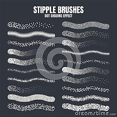 Stipple scatter brush, ink drawing and texturing. Fading gradient. Stippling, dotwork drawing, shading using dots Vector Illustration