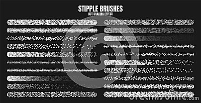 Stipple scatter brush, ink drawing and texturing. Fading gradient. Stippling, dotwork drawing, shading using dots Vector Illustration