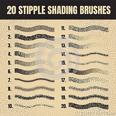 Stipple scatter brush, ink drawing and texturing. Fading gradient. Stippling, dotwork drawing, shading using dots Vector Illustration