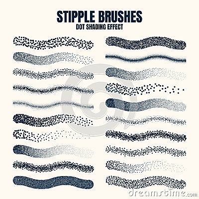 Stipple scatter brush, ink drawing and texturing. Fading gradient. Stippling, dotwork drawing, shading using dots Vector Illustration