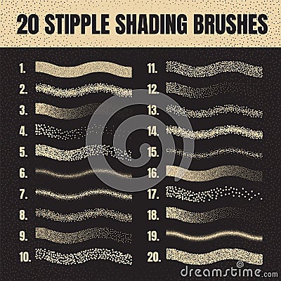 Stipple scatter brush, ink drawing and texturing. Fading gradient. Stippling, dotwork drawing, shading using dots Vector Illustration