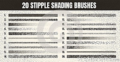 Stipple scatter brush, ink drawing and texturing. Fading gradient. Stippling, dotwork drawing, shading using dots Vector Illustration