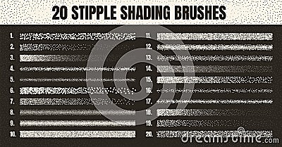 Stipple scatter brush, ink drawing and texturing. Fading gradient. Stippling, dotwork drawing, shading using dots Vector Illustration