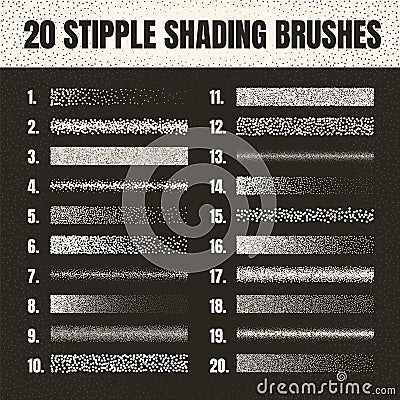 Stipple scatter brush, ink drawing and texturing. Fading gradient. Stippling, dotwork drawing, shading using dots Vector Illustration