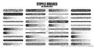 Stipple scatter brush, ink drawing and texturing. Fading gradient. Stippling, dotwork drawing, shading using dots Vector Illustration