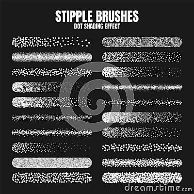Stipple scatter brush, ink drawing and texturing. Fading gradient. Stippling, dotwork drawing, shading using dots Vector Illustration