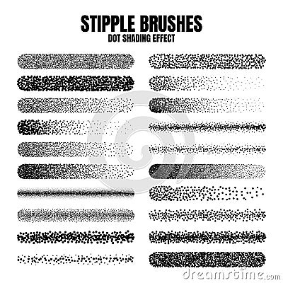 Stipple scatter brush, ink drawing and texturing. Fading gradient. Stippling, dotwork drawing, shading using dots Vector Illustration