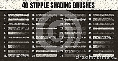 Stipple scatter brush, ink drawing and texturing. Fading gradient. Stippling, dotwork drawing, shading using dots Vector Illustration