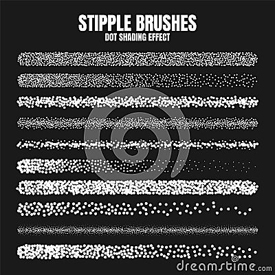 Stipple scatter brush, ink drawing and texturing. Fading gradient. Stippling, dotwork drawing, shading using dots Vector Illustration