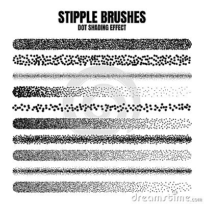 Stipple scatter brush, ink drawing and texturing. Fading gradient. Stippling, dotwork drawing, shading using dots Vector Illustration