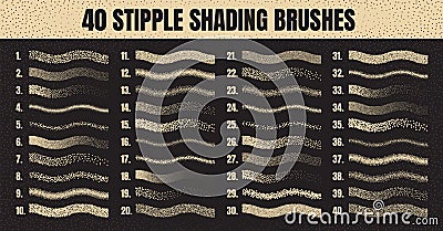 Stipple scatter brush, ink drawing and texturing. Fading gradient. Stippling, dotwork drawing, shading using dots Vector Illustration