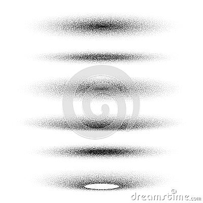 Stipple shadows set, dotted design elements. Fading gradient. Stippling, dotwork drawing, shading using dots. Pixel Vector Illustration