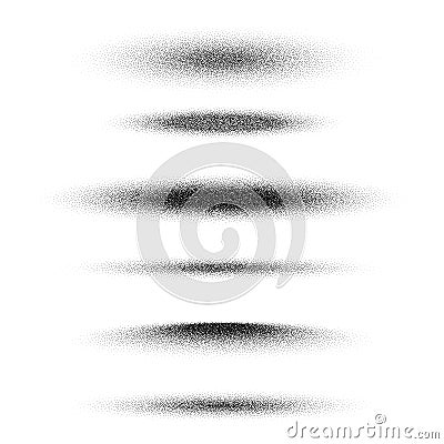Stipple shadows set, dotted design elements. Fading gradient. Stippling, dotwork drawing, shading using dots. Pixel Vector Illustration