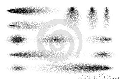 Stipple shadows set, dotted design elements. Fading gradient. Stippling, dotwork drawing, shading using dots. Pixel Vector Illustration