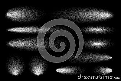 Stipple shadows set, dotted design elements. Fading gradient. Stippling, dotwork drawing, shading using dots. Pixel Vector Illustration