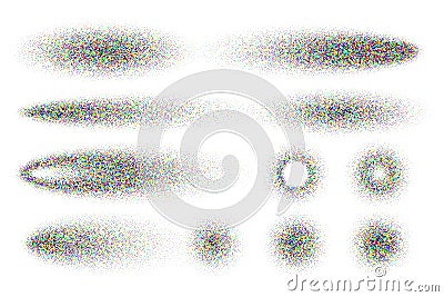 Stipple shadows set, dotted design elements. Fading gradient. Stippling, dotwork drawing, shading using dots. Pixel Vector Illustration