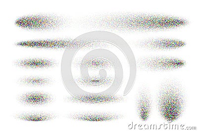 Stipple shadows set, dotted design elements. Fading gradient. Stippling, dotwork drawing, shading using dots. Pixel Vector Illustration