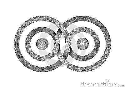 Stippled Infinity symbol made of interference concentric waves. Vector illustration isolated on white background Vector Illustration