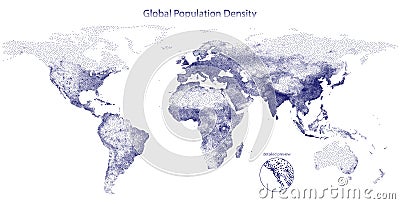 Stippled vector map of global population density Vector Illustration