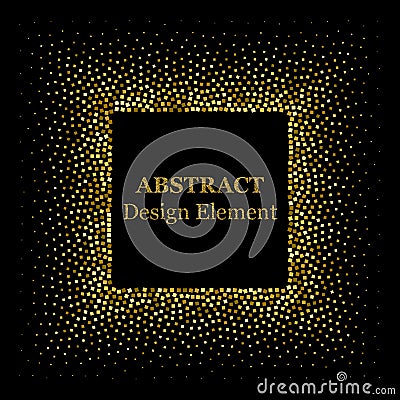 Stippling abstract dotted frame for your design. Sparkling effect vector. Golden dots bound the black background. Vector abstract Vector Illustration