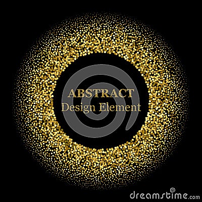 Stippling abstract dotted frame for your design. Sparkling effect vector. Golden dots bound the black background. Vector abstract Vector Illustration