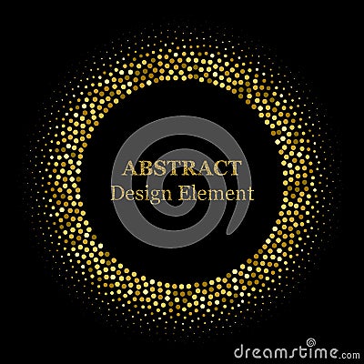 Stippling abstract dotted frame for your design. Sparkling effect vector. Golden dots bound the black background. Vector abstract Vector Illustration