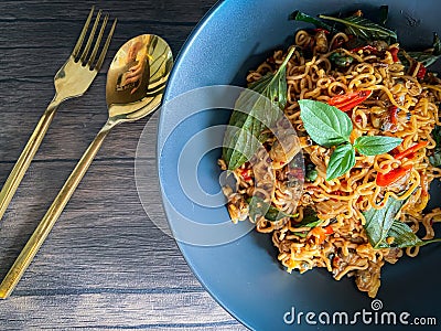 Stir fire spicy noodle with clam Stock Photo