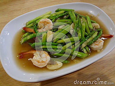 Stir Fried Asparagus with Shrimp Stock Photo