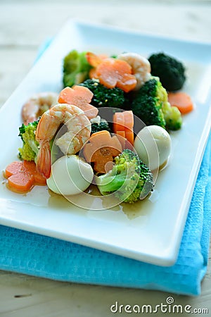Stir-fried broccoli mixed vegetables Stock Photo