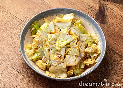 Stir-Fried Cabbage with soy sauce and garlic Asian food style concept Stock Photo
