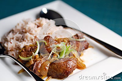 Stir fried chicken liver with ginger Stock Photo