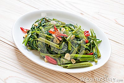 Stir-Fried Chinese Morning Glory or Water Spinach Stock Photo