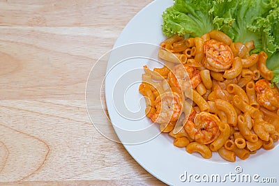 Stir fried macaroni with prawn Stock Photo