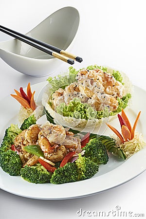 Stir fried prawn and mayonnaise salad prawn Stock Photo