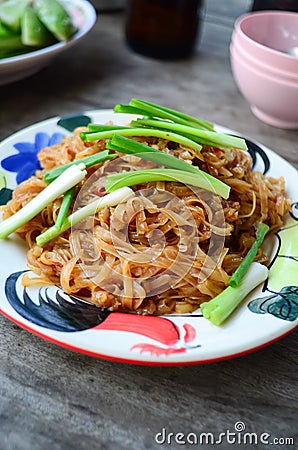 Stir fried rice noodles or Pad Mee Korat ,Pad Thai Stock Photo