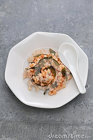 Stir-fried river shrimps with Longjing green tea leaves, Hangzhou cuisine Stock Photo