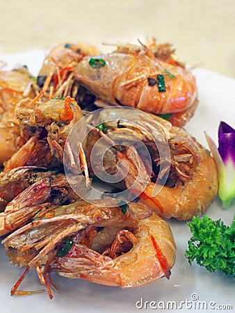 Stir-fried shrimp Stock Photo