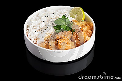 stir-fried shrimps with garlic and shrimps paste with rice Stock Photo