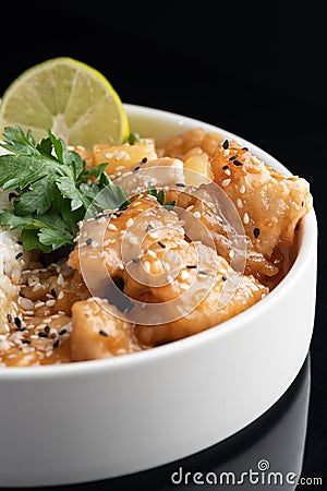 stir-fried shrimps with garlic and shrimps paste with rice Stock Photo