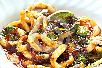 Stir fried squid in roasted chili paste Stock Photo