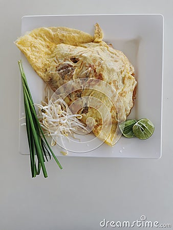 stir fried Thai noodle with variety of combination Stock Photo