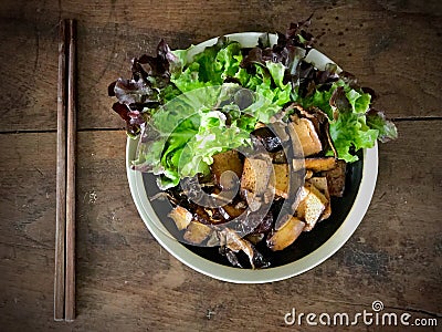 Stir-fried tofu and shiitake mushrooms Stock Photo