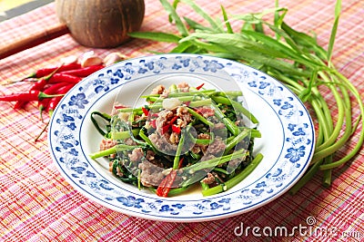 Stir Fried Water Spinach Stock Photo