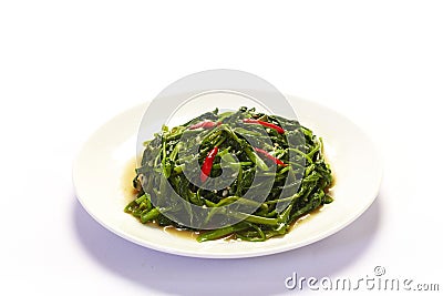 Stir Fried Water Spinach Stock Photo