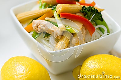 Stir fry with rice noodles Stock Photo