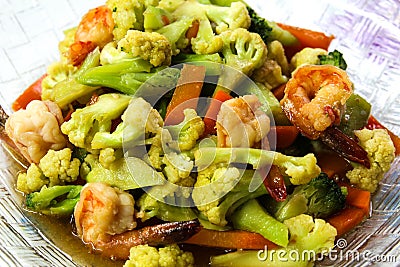 Stir-fry vegetables and shrimp. Stock Photo