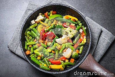 Stir fry vegetables in the wok. Stock Photo